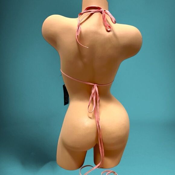 Club Exx x Dolls Kill triangle bikini top coral stretch sparkle festival szL - Picture 4 of 15